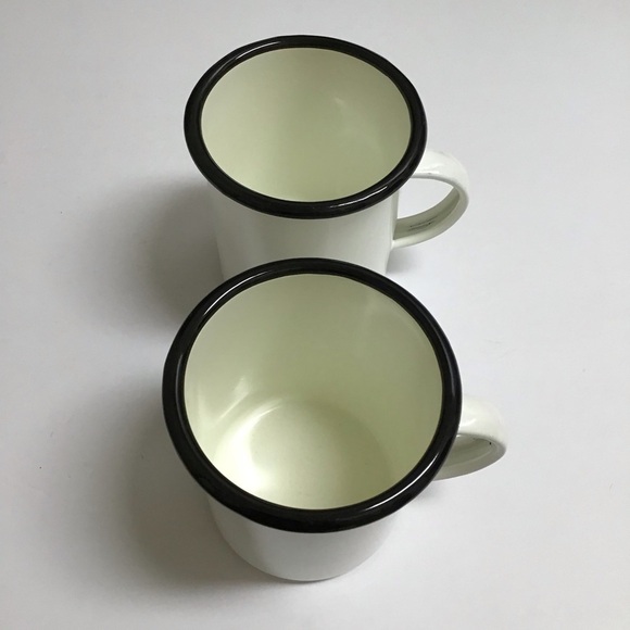 Hearth & Hand Enamelware PAIR Metal Mugs White Black Rim Farmhouse Camping RV - Picture 11 of 11